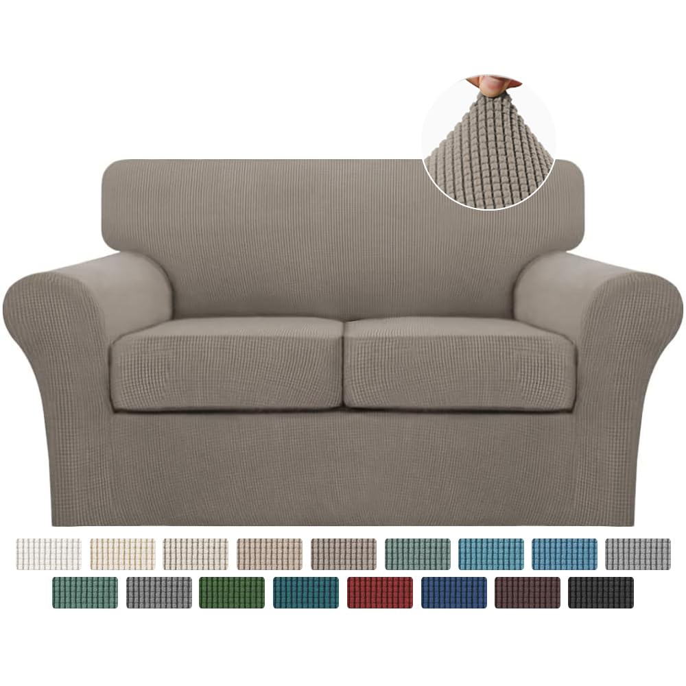 Turquoize 3 Piece Sofa Covers for 2 Cushion Couch Sofa Slipcover Soft Couch Cover for Dogs-Washable Sofa Furniture Covers with 2 Individual Cushion Covers, Thick Jacquard Fabric (Loveseat, Gray)