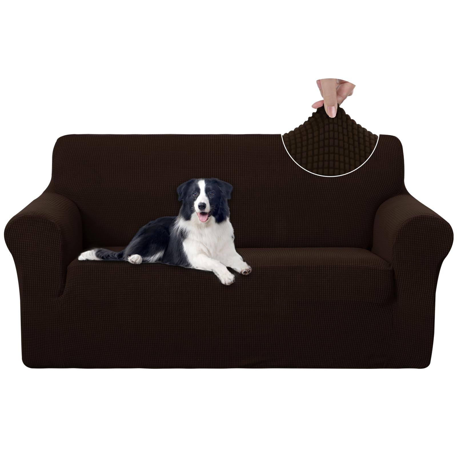 U-NICE HOME Oversized Stretch Loveseat Couch Cover, Chocolate