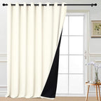 Yakamok Total Blackout Extra Wide Patio Sliding Door Curtains, Grommet Thermal Insulated Blind Curtains, Sliding Glass Door Panel for Living Room/Space Room Divider, Cream, W100 x L108, 1 Panel