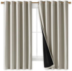 NICETOWN Natural 100% Blackout Lined Curtains, 2 Thick Layers Completely Blackout Window Treatment Thermal Insulated Drapes for Kitchen/Bedroom (1 Pair, 70 inches Width x 63 inches Length Each Panel)