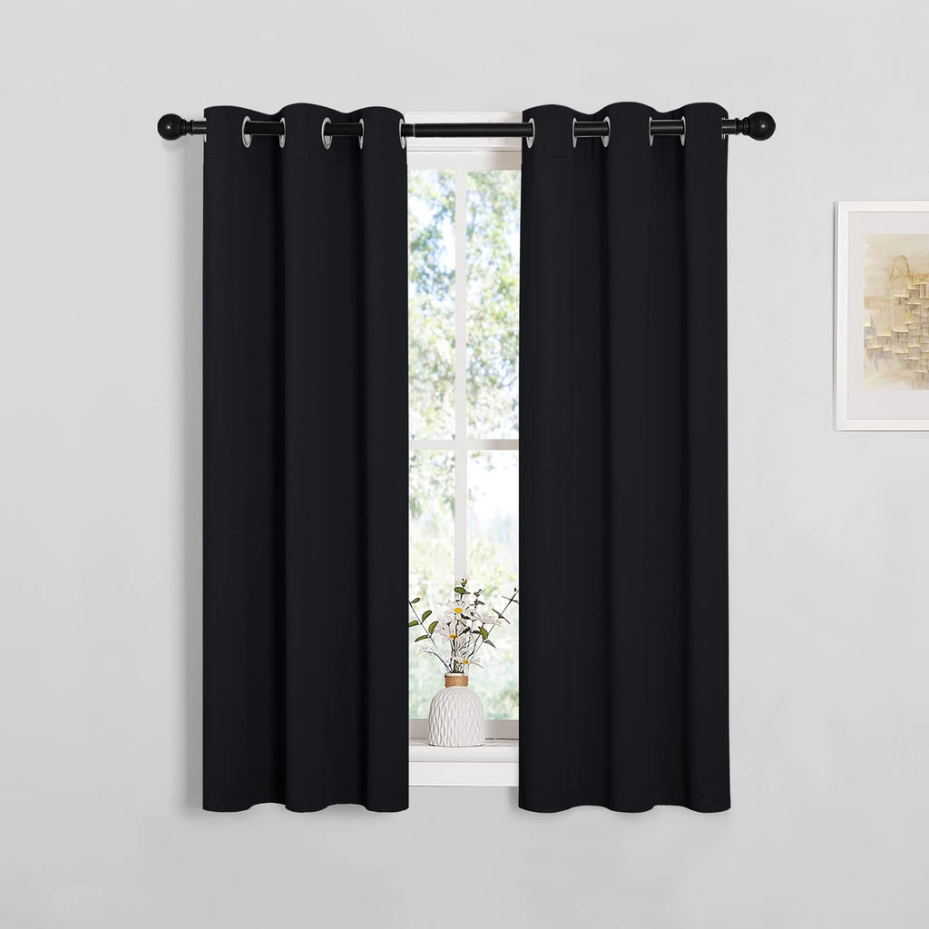 NICETOWN Cafe Blackout Curtains and Drapes for Shack, 2 Panels, 29 inches Wide by 40 inches Long,Black, Solid Thermal Insulated Grommet Blackout Drapery Panels for Window