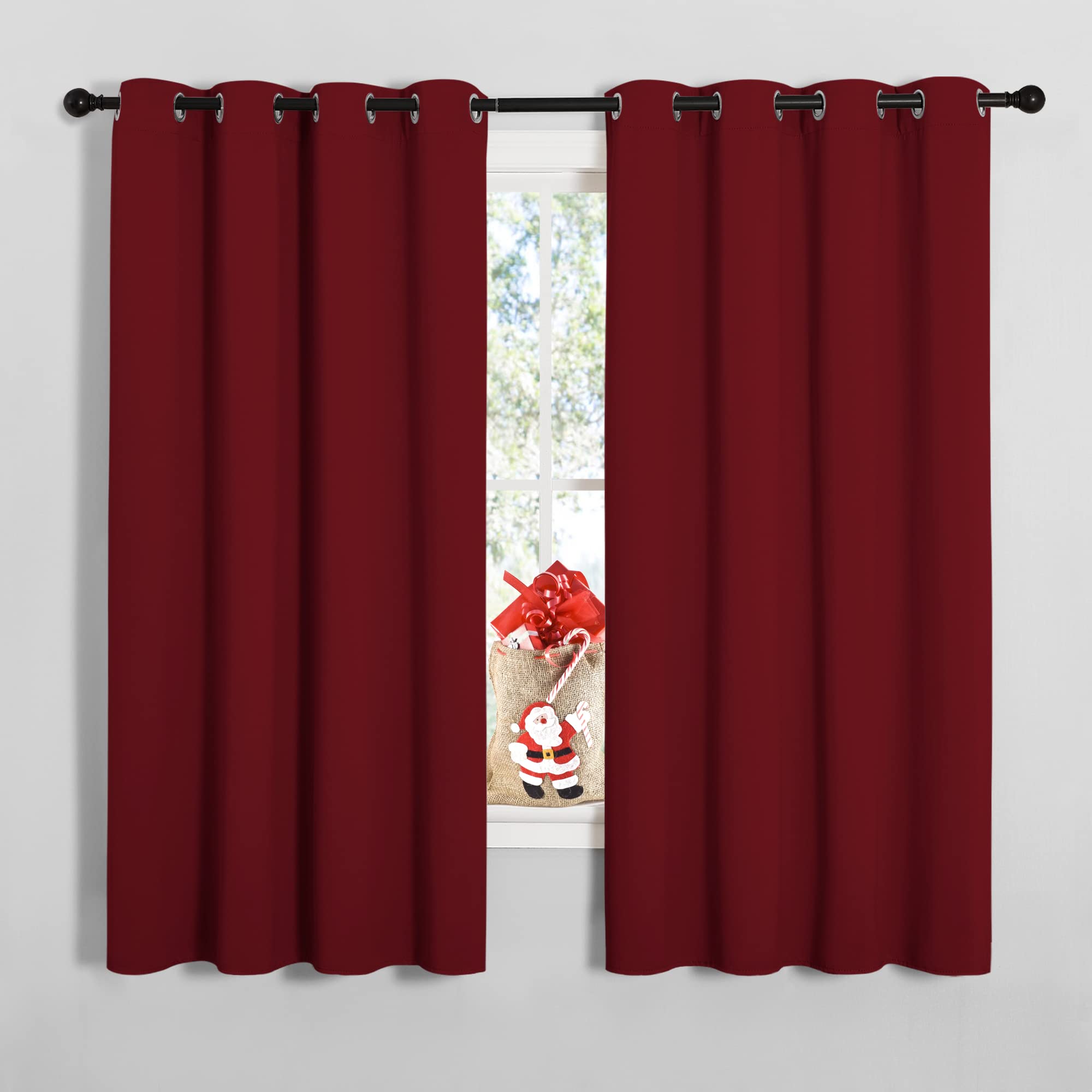NICETOWN Christmas Burgundy Window Curtains Blackout Drapes, Thermal Insulated Solid Grommet Blackout Curtains/Draperies for Laundry Room (One Pair, 55 by 68-inch, Burgundy Red)