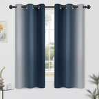 Yakamok Room Darkening Ombre Curtains 63 Inch Length, Navy Blue and Greyish White Thermal Insulated Gradient Color Curtains,Light Blocking Grommet Window Drapes for Bedroom,42 Inch Width,2 Panels