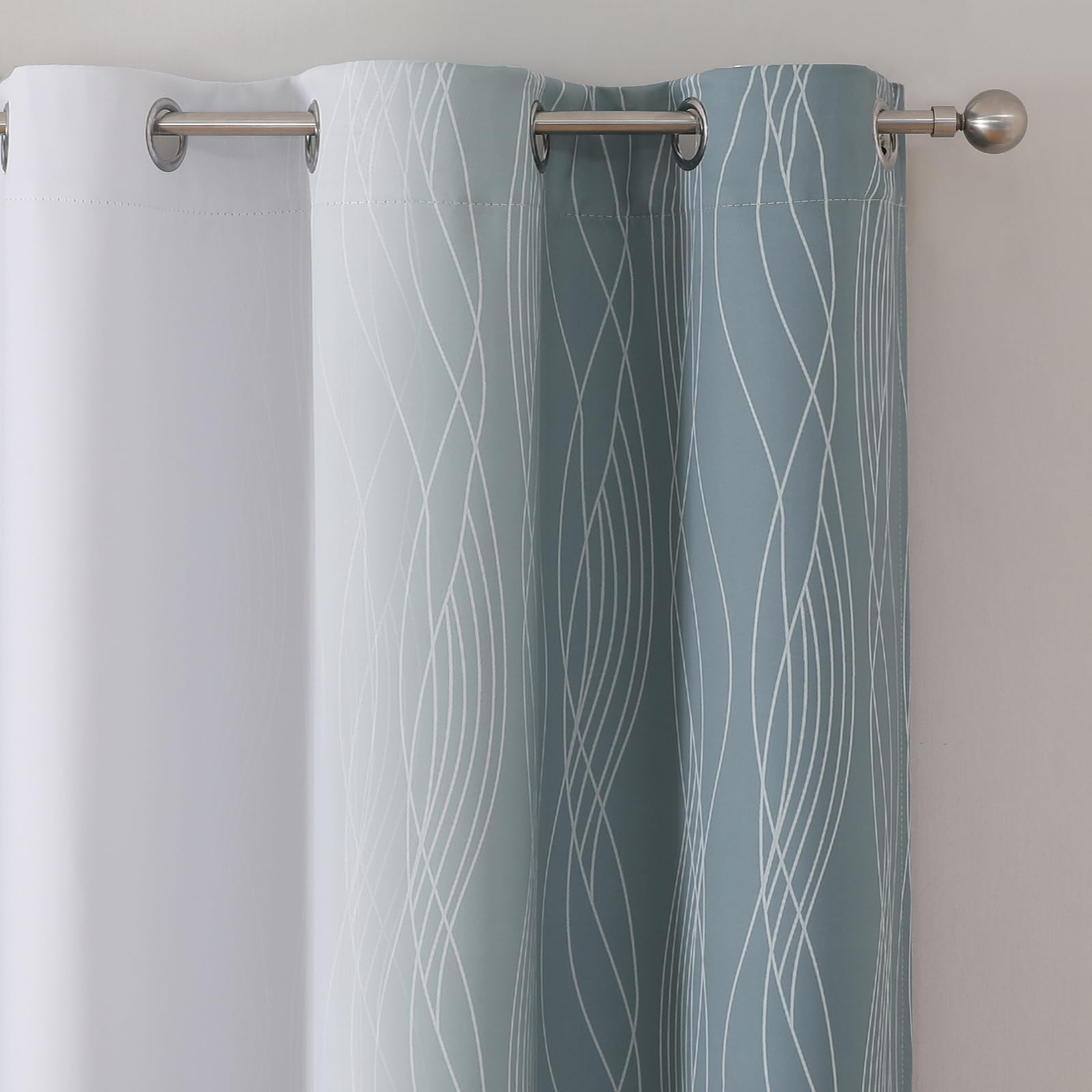 Stone Blue and Greyish White Blackout Curtains for Living Room 84 Inch Long