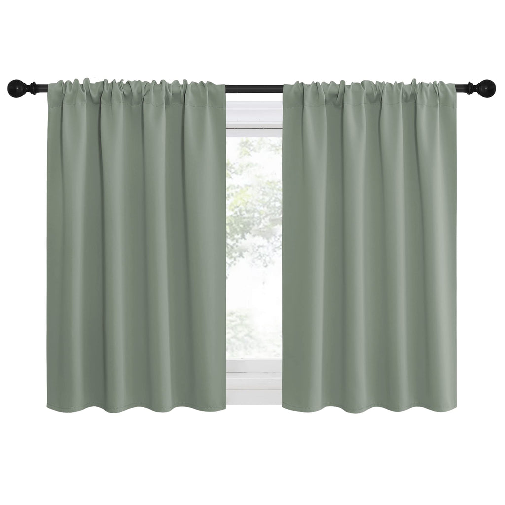 NICETOWN Window Curtains Blackout Drapes - Thermal Insulated Solid Rod Pocket Blackout Curtains/Draperies for Living Room (Greyish Green, One Pair, 42 by 36-Inch)