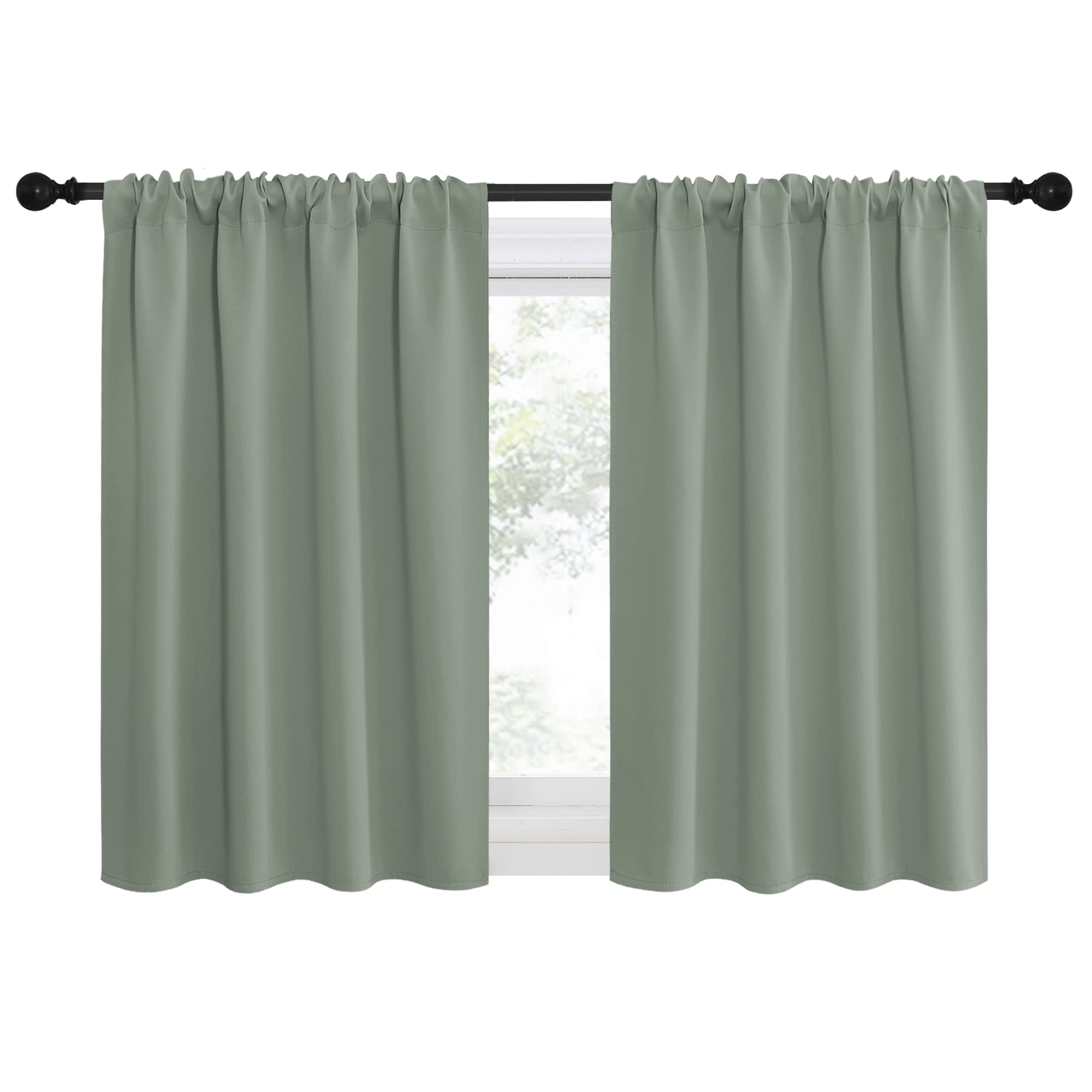 NICETOWN Window Curtains Blackout Drapes - Thermal Insulated Solid Rod Pocket Blackout Curtains/Draperies for Living Room (Greyish Green, One Pair, 42 by 36-Inch)