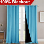 NICETOWN Insulated 100% Blackout Curtains, Noise Reducing Performance Drapes with Black Lining, Full Light Blocking Draperies for Overnight Shift Worker (Light Blue, 2 PCs, 52 inches x 95 inches)