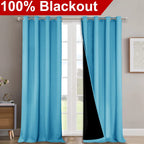 NICETOWN 100% Blackout Blinds, Set of 2, 46" x 96", Teal Blue, Laundry Room Decor Window Treatment Curtains for Large Patio Sliding Door, Thermal Insulated Curtains for Bedroom