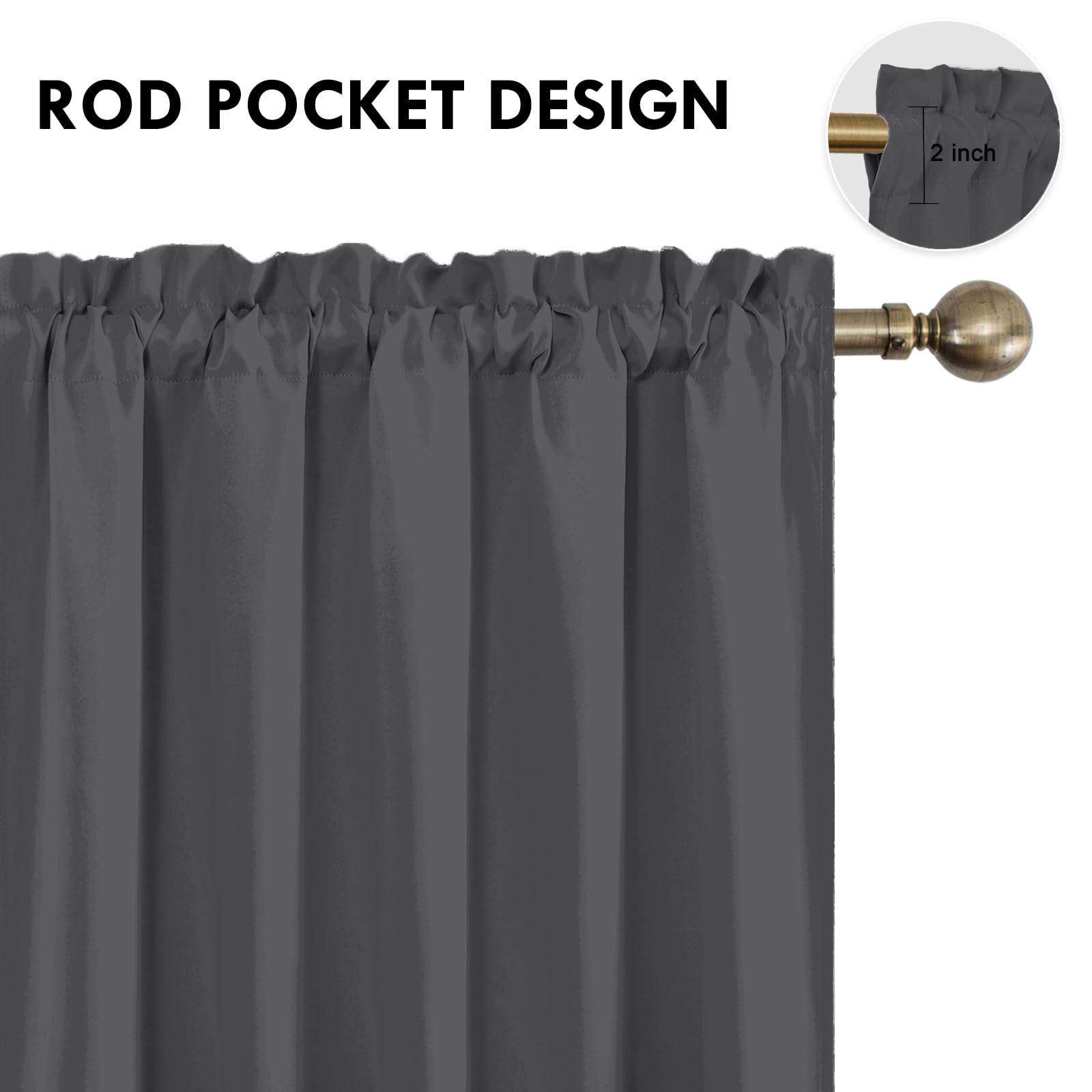 DWCN Wide Blackout Curtains for Bedroom 60 x 63 Inch Long Dark Grey