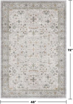 Hazo Haus Boho 4x6 Living Room Rug - Light Grey Modern Vintage Eclectic Floral Pastel Neutral Taupe, Washable Low Pile Non-Slip Area Rugs for Kitchen, Mudroom, Bedroom Beside Bed, Office