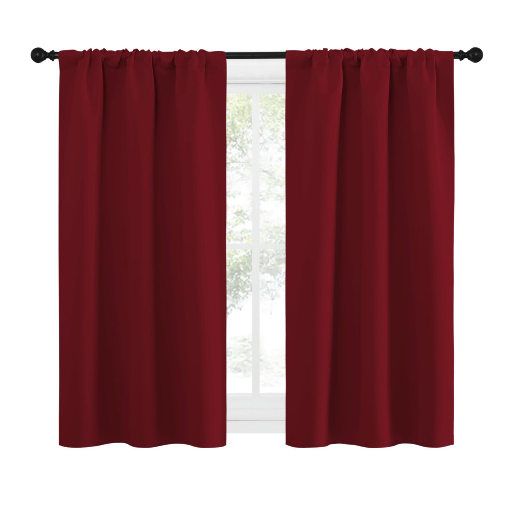 NICETOWN 50inch Curtains for Small Windows, Thermal Insulated Privacy Short Drapes for Kitchen Bathroom (Set of 2, Burgundy Red, 29" Wide)