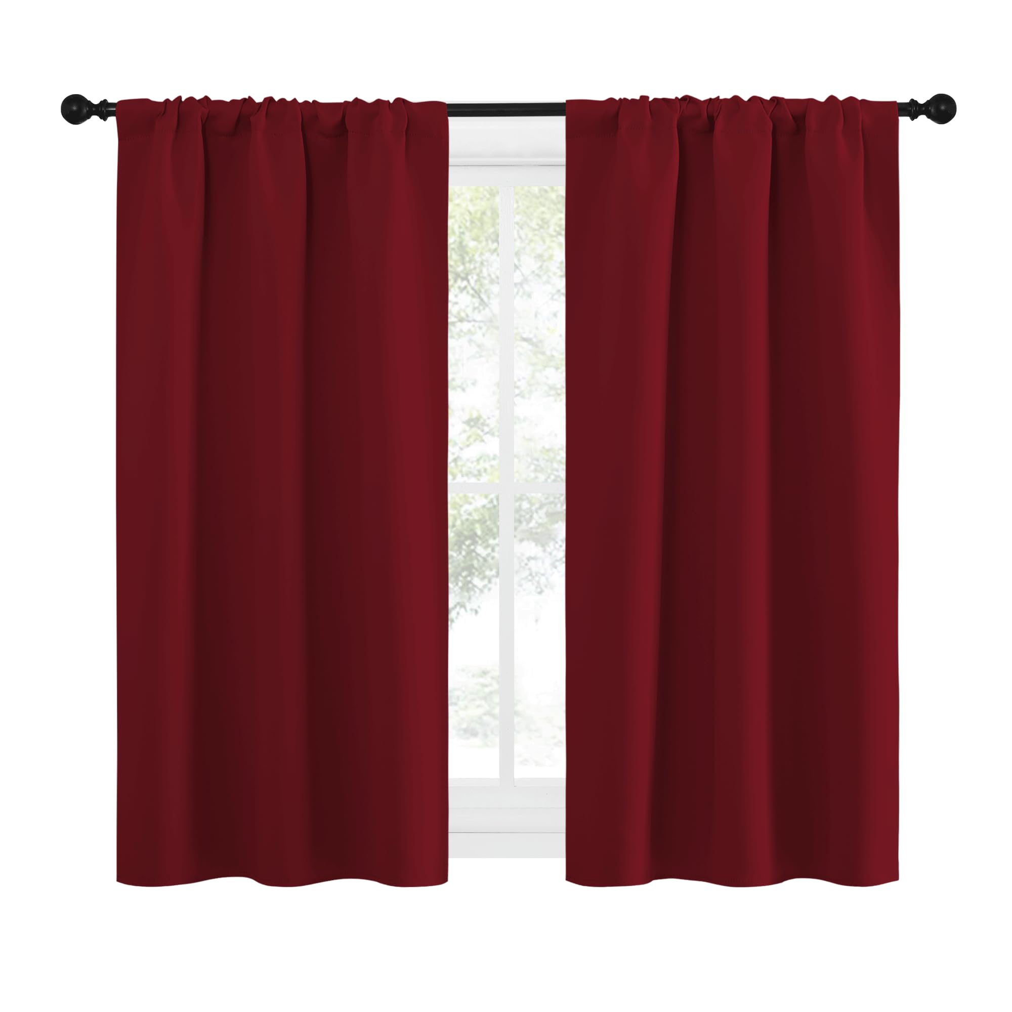 NICETOWN 50inch Curtains for Small Windows, Thermal Insulated Privacy Short Drapes for Kitchen Bathroom (Set of 2, Burgundy Red, 29" Wide)