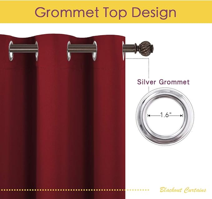 NICETOWN Christmas Burgundy Bedroom Curtains Blackout Draperies, Home Decorations Thermal Insulated Solid Grommet Blackout Drapes for Cafe (One Pair, 70 x 84-inch)