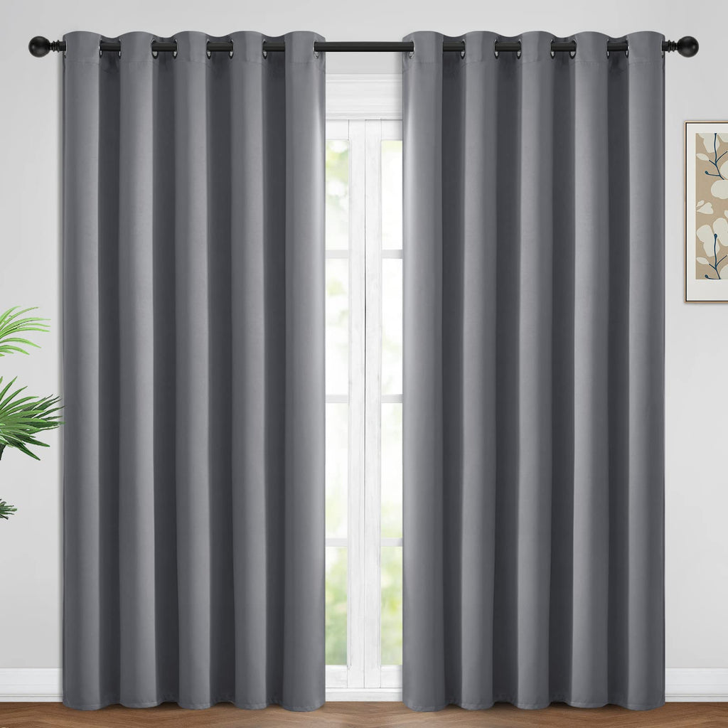 Yakamok Grey Room Darkening Curtains 62x84 inch Gray Grommet-Living Room