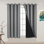 Yakamok Thermal Insulated 100% Blackout Curtains for Bedroom, Heat and Full Light Blocking Drapes with Black Liner for Living Room, 54 inches Length (Grey, 2 Panels, 52 inches Wide Each Panel)