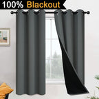 Yakamok 63 Inch Length 100% Blackout Curtains for Bedroom, 2 Thick Layers Thermal Insulated Grommet Total Blackout Drapes with Black Liner for Living Room (42Wx63L,Dark Grey, 2 Panels)