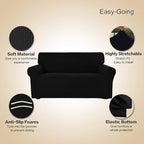 Easy-Going Stretch Sofa Slipcover 1-Piece Sofa Cover Furniture Protector Couch Soft with Elastic Bottom for Kids, Polyester Spandex Jacquard Fabric Small Checks (Sofa, Black)