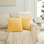 Fancy Homi 4 Packs Yellow Euro Decorative Throw Pillow Covers 26x26 Inch for Living Room Couch Bed Sofa, Rustic Farmhouse Boho Home Decor, Soft Striped Corduroy Square Cushion Case 66x66 cm