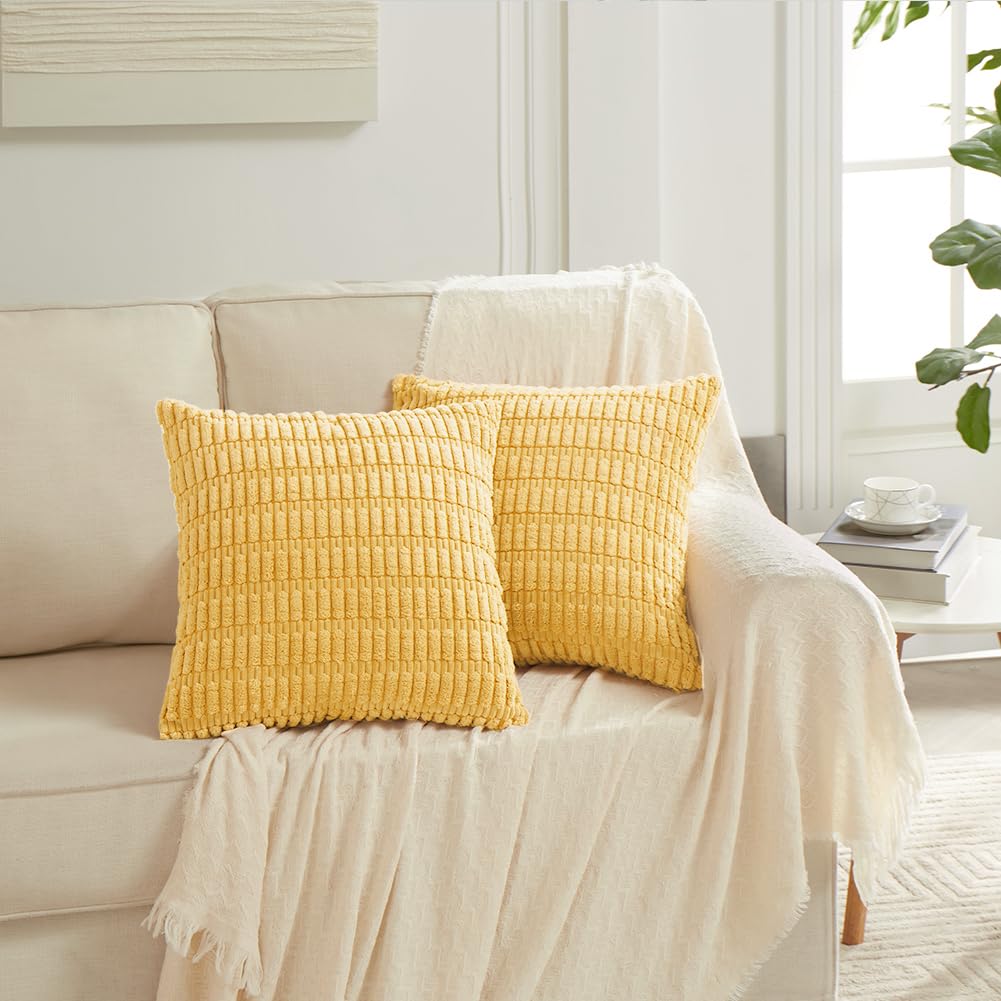 Fancy Homi 4 Packs Decorative Throw Pillow Covers for Living Room Couch Bed, Modern Farmhouse Boho Home Décor Accent Cushion Case, 22" x 22", Yellow