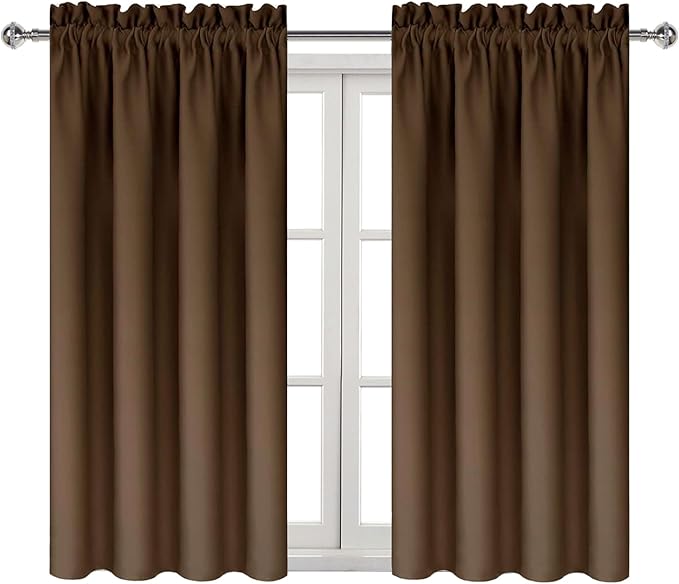 DWCN Brown Blackout Curtains for Bedroom – Rod Pocket Thermal Insulated Energy Saving Drapes for Living Room and Bedroom, W 38 x L 54 Inch, 2 Panels