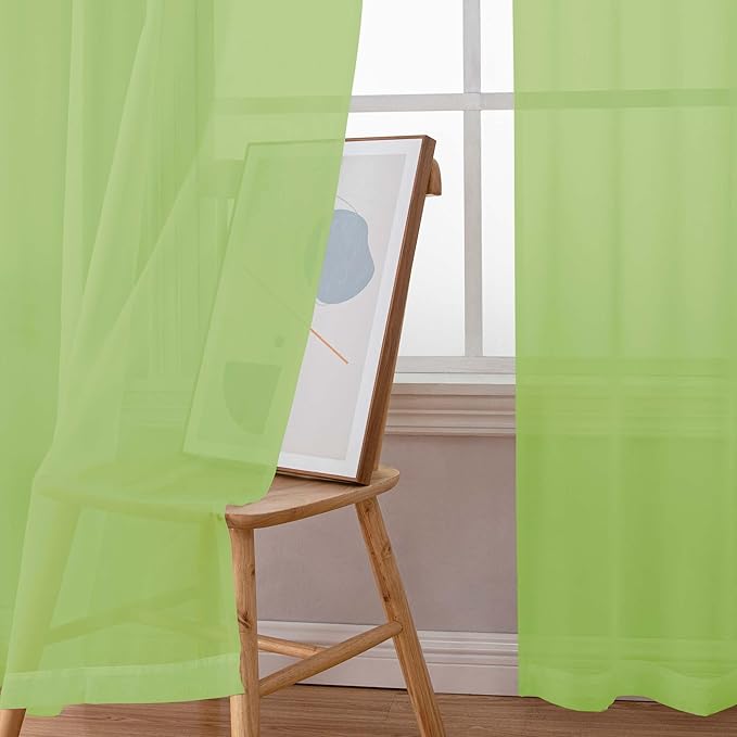 Chyhomenyc Lime Sheer Curtains 45 Inch Long 2 Panels, Light Filtering Short Soft Airy Short Cafe Curtains, Modern Rod Pocket for Dinning Living Room Bedroom, 42Wx45L Inches