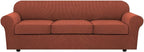 H.VERSAILTEX 4 Piece Stretch Sofa Covers for 3 Cushion Couch Covers for Living Room Furniture Slipcovers (Base Cover Plus 3 Seat Cushion Covers) Thicker Jacquard Fabric (Large Sofa, Rust)