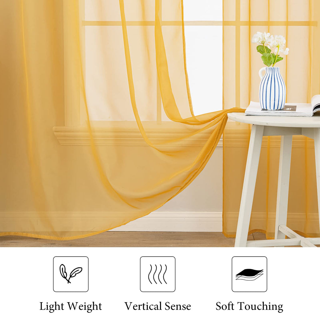 MIULEE 2 Panels Fall Sheer Curtains for Living Room 54X84 Inch Gold