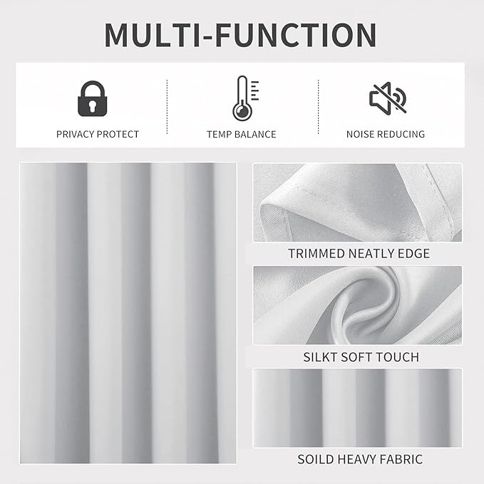 Joydeco White Curtains 63 Inches Long 2 Panels Set, Thermal Insulated Long Drapes 2 Burg, Room Darkening Grommet Curtains for Living Room Bedroom Window (W42 x L63 Inch, Greyish White)
