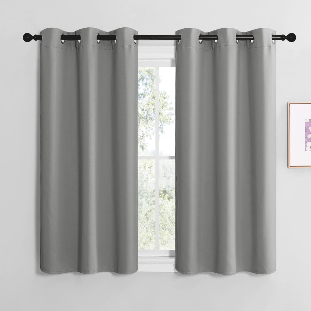 NICETOWN Bedroom Curtains Blackout Drapery Panels, Three Pass Microfiber Thermal Insulated Solid Ring Top Blackout Window Curtains/Drapes (Two Panels, 42 x 50 inches, Gray)