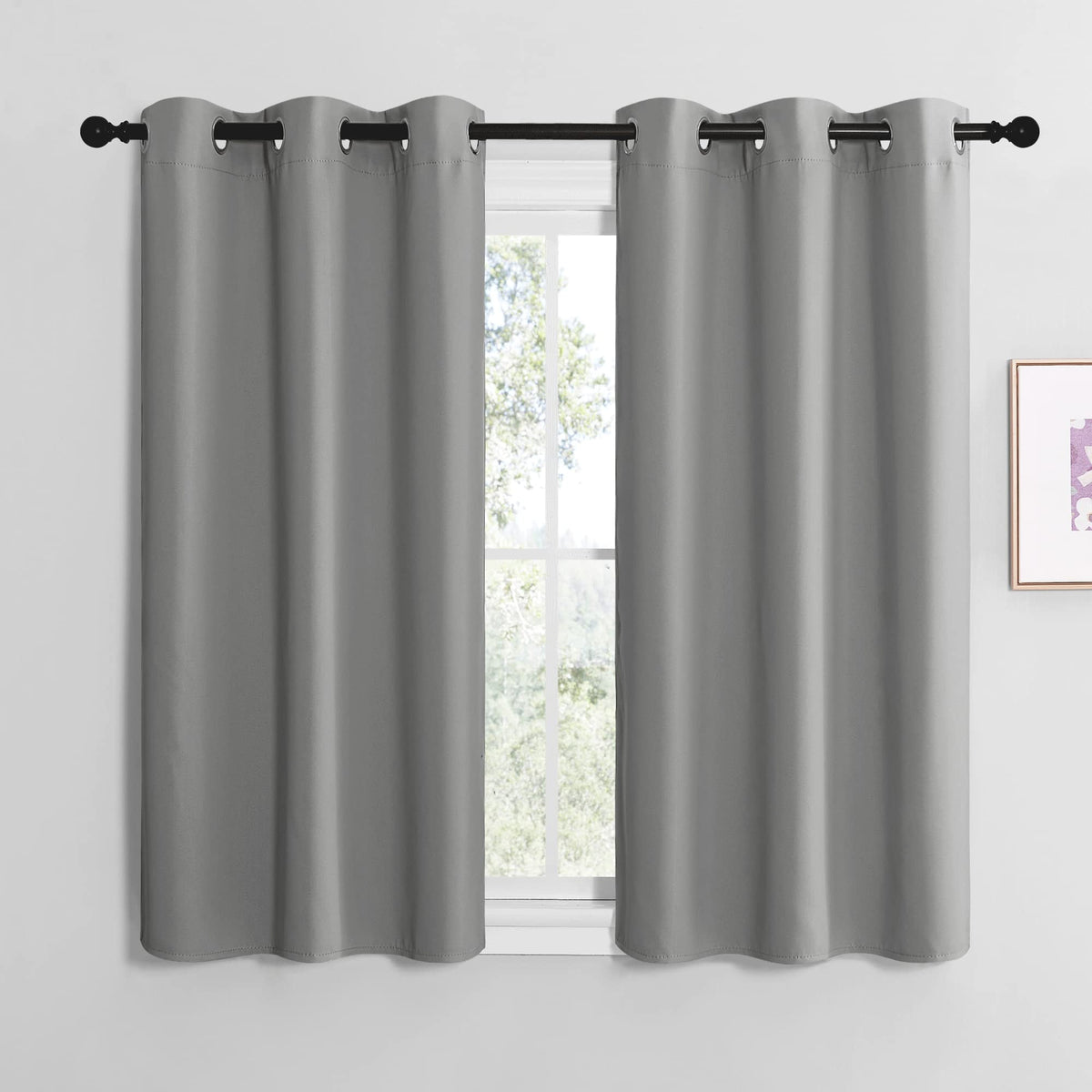 NICETOWN Bedroom Curtains Blackout Drapery Panels, Three Pass Microfiber Thermal Insulated Solid Ring Top Blackout Window Curtains/Drapes (Two Panels, 42 x 50 inches, Gray)
