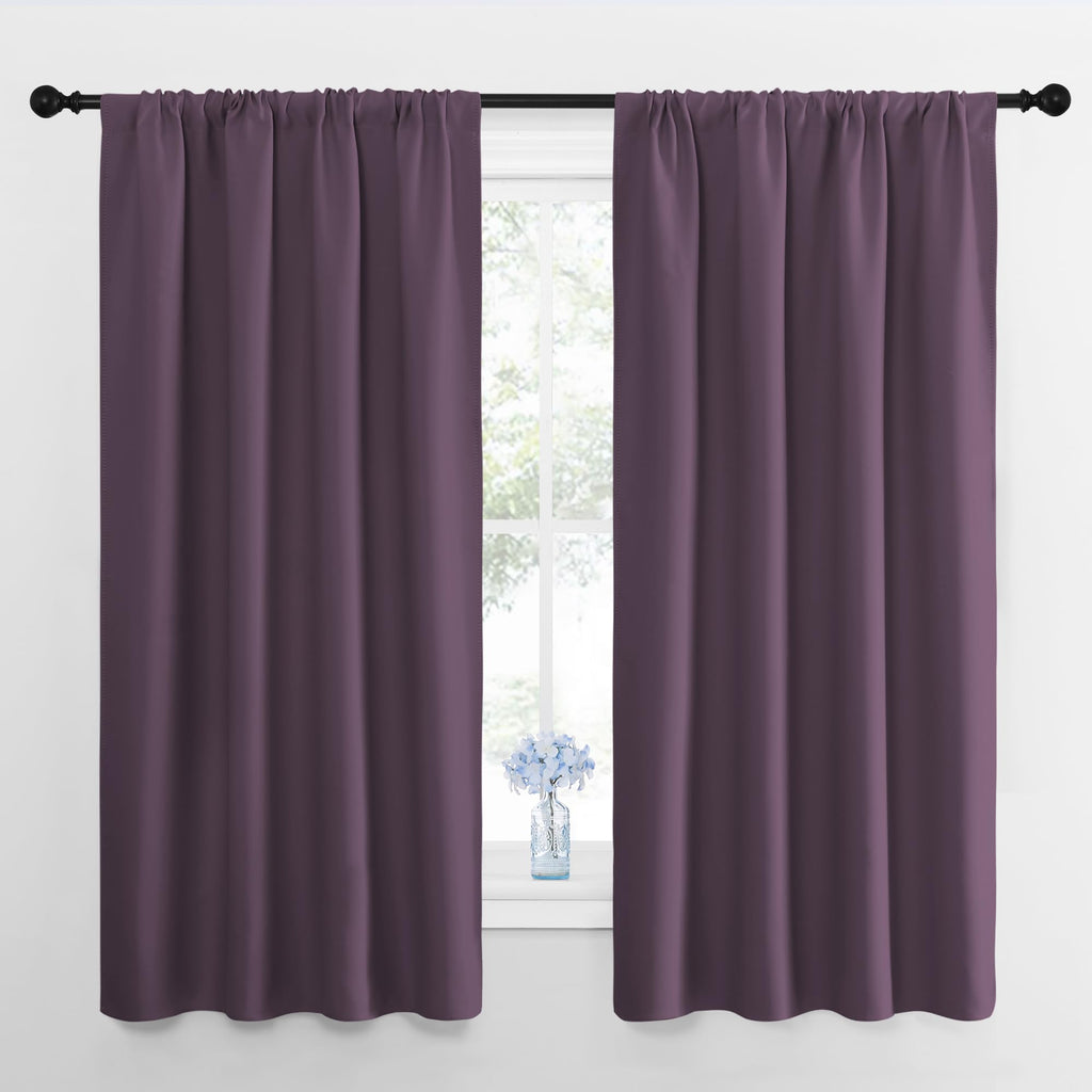 NICETOWN Blackout Curtains for Living Room, Plum, 2 Panels, 42 by 63, Darkening Window Curtain Panels, Easy-Care Solid Thermal Insulated Draperies/Drapes for Daughter Room
