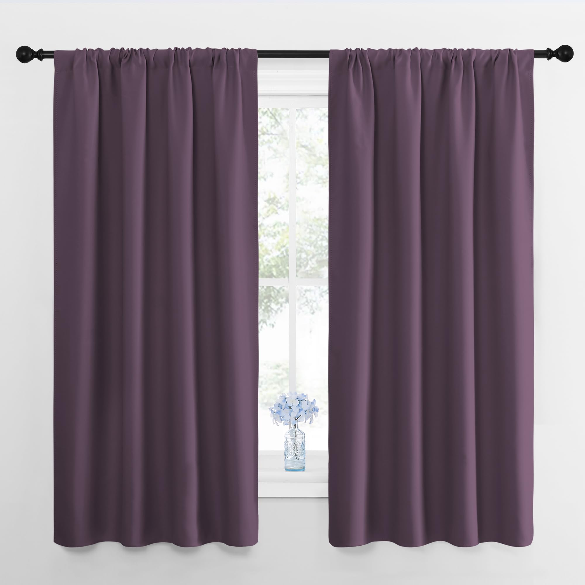 NICETOWN Blackout Curtains for Living Room, Plum, 2 Panels, 42 by 63, Darkening Window Curtain Panels, Easy-Care Solid Thermal Insulated Draperies/Drapes for Daughter Room
