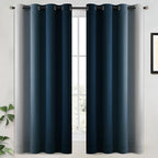 Yakamok 100% Blackout Curtains 63 Inch Length 2 Layers,Navy Blue Curtains for Bedroom Ombre Room Darkening Grommet Gradient Drapes, Light Blocking Thermal Insulated Window Curtains for Living Room