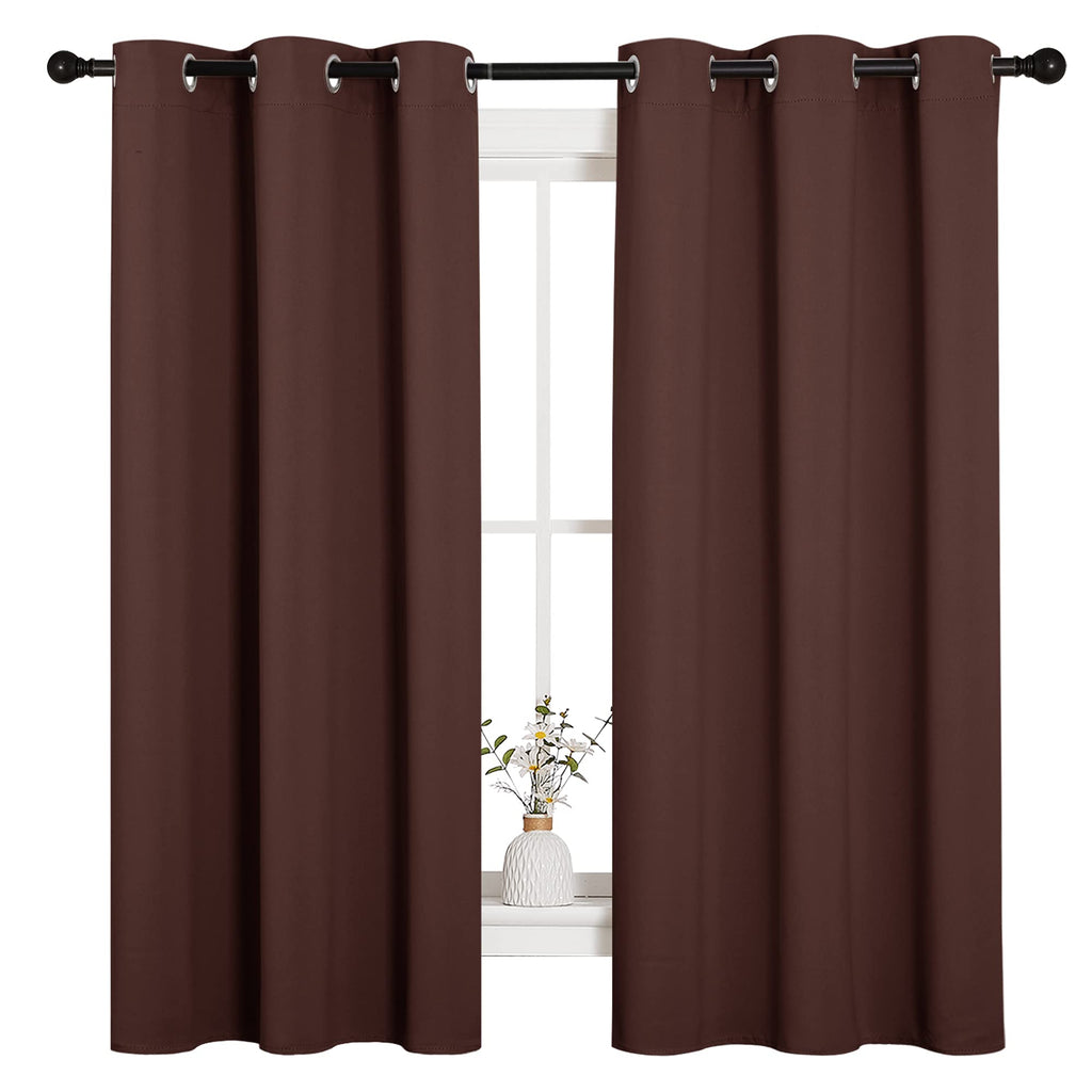 NICETOWN Nursery Essential Thermal Insulated Solid Grommet Top Blackout Curtains, Home Decoration Privacy Curtains for Bedroom (Chocolate Brown, 1 Pair, 42 x 63 inches)