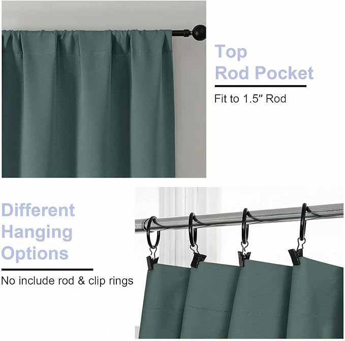 Simplebrand Ava Blackout Curtains for Patio 108 Inches Long 2 Panels Set, Solid Thermal Insulated Room Darkening Rod Pocket Window Treatment Curtains Blackout Drapes, W50 x L108 Inch, Dark Green