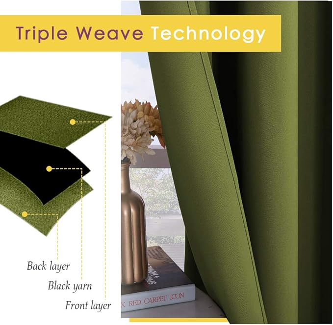 NICETOWN Bedroom Curtain Panels Blackout Draperies, Thermal Insulated Solid Grommet Blackout Drapes for Christmas Decoration (1 Pair, 42 by 45-Inch, Olive Green)