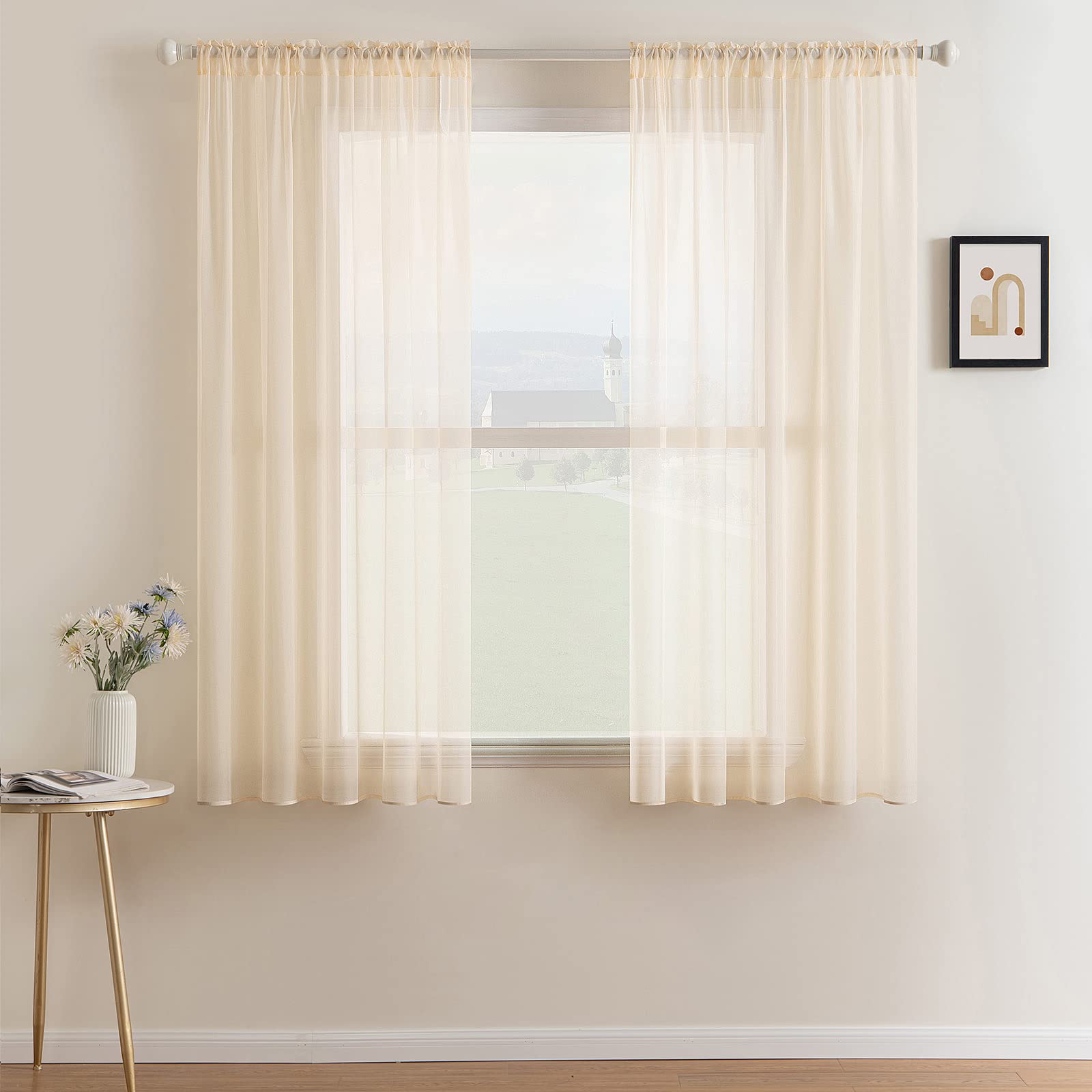 MIULEE Cream Beige Sheer Curtains 38 X 63 Inches, 2 Panels