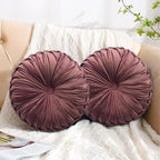 HIG Set of 2 Decorative Round Pleated Throw Pillows,Classy Accent Pumpkin Throw Pillows with Center Button,Vintage Velvet Floor Pillows for Sofa Vanity Chair Bed,Dusty Rose,14.5" Diameter(Ripple)