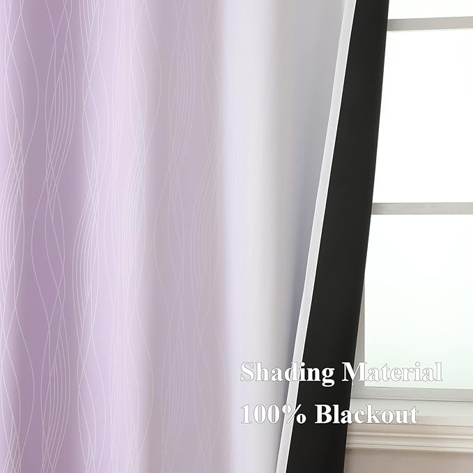 Estelar Textiler Lilac and Greyish White Room Darkening Blackout Curtains 84 Inches Long for Living Room, Thermal Insulated Ombre Light Blocking Grommet Blackout Drapes for Bedroom, 42Wx84L, 2 Panels