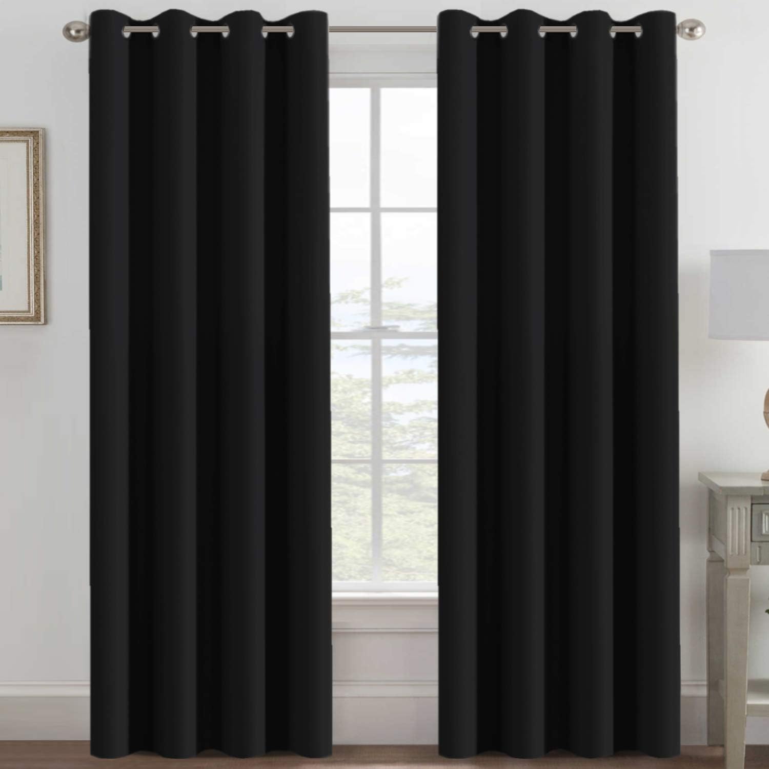 H.VERSAILTEX Blackout Curtains for Bedroom Black Out Curtains 102 inch Thermal Insulated Long Blackout Curtains for Living Room, Energy Saving Curtains for Sliding Glass Door (1 Panel, Jet Black)