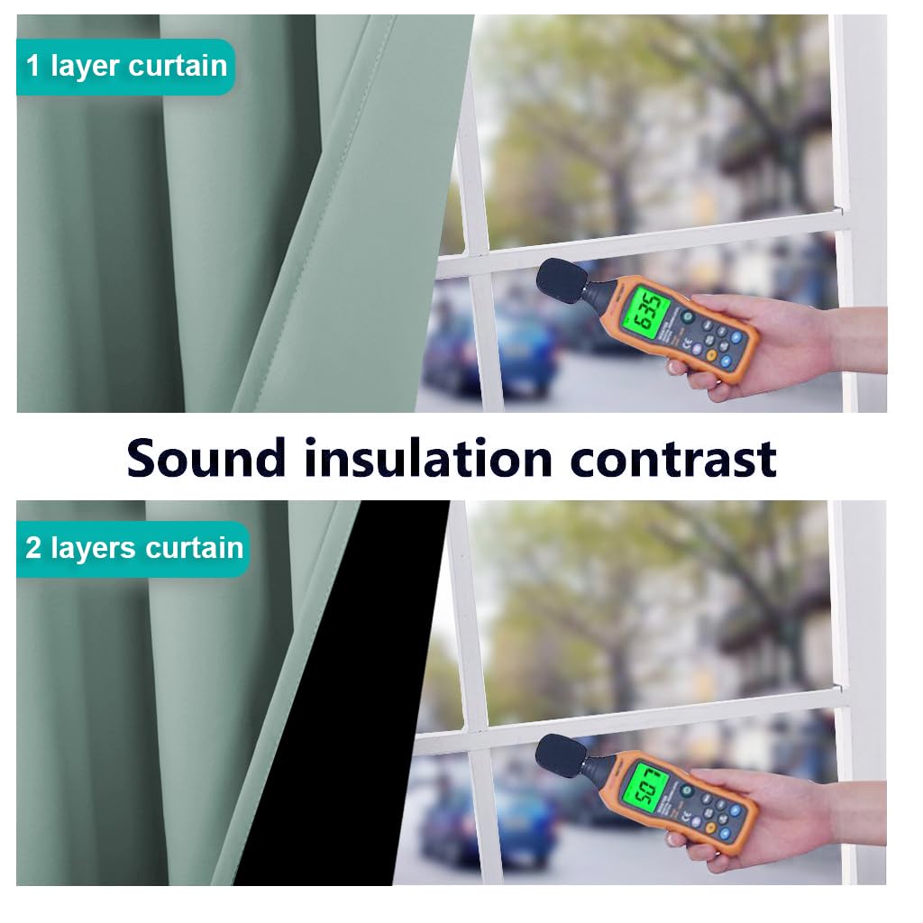NICETOWN 100% Blackout Curtains 84 inches Long, Seafoam Green, 52 inches Wide, Pair of Energy Smart & Noise Blocking Out Drapes for Baby Room Window, Thermal Insulated Guest Room Lined Window Dressing