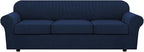 4 Piece Stretch Sofa Covers for 3 Cushion Couch Covers Furniture Slipcovers for Living Room (1 Base Cover Plus 3 Seat Cushion Covers) Thicker Jacquard Fabric Cover (XL Sofa, Navy)