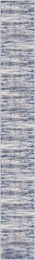 KOZYFLY Modern Abstract Washable Long Rug Runner 2.6x20 Hallway Rug Runner Non-Slip Soft Stair Runners, Grey-Blue Striped 20 feet Runner Rug for Kitchen Entryway Bathroom Laundry Room Foyer