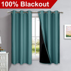 NICETOWN 100% Blackout Short Curtains with Black Liners, 2 Panels, 37" W by 63" L, Sea Teal, Solid Thermal Insulated Full Blackout 2-Layer Lined Drapes, Energy Efficiency Window Draperies for Bedroom