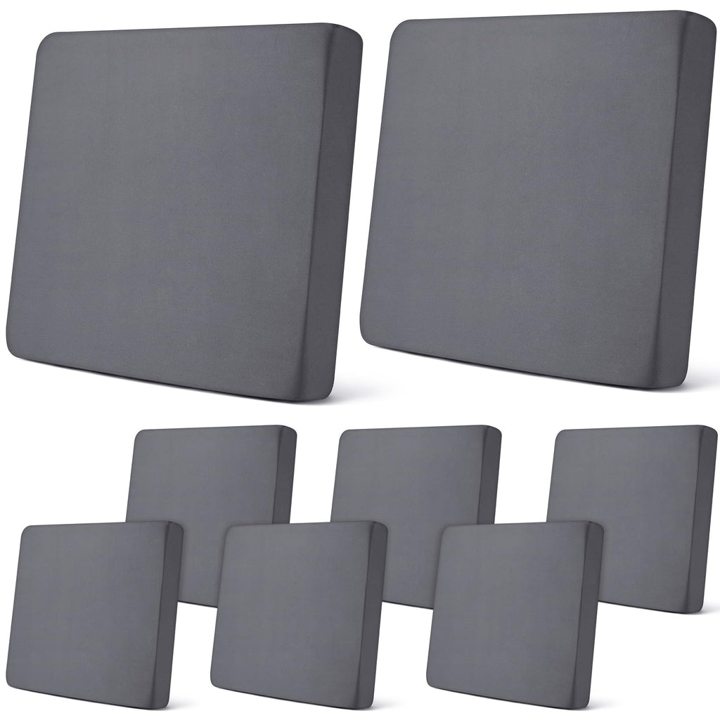 Newwiee 8Pcs Patio Cushion Covers Stretch Outdoor Cushion Cover Replacement for Patio Furniture Sofa Couch Slipcovers, Soft Flexibility Washable Furniture Protector(Waterproof Pure,Dark Gray)