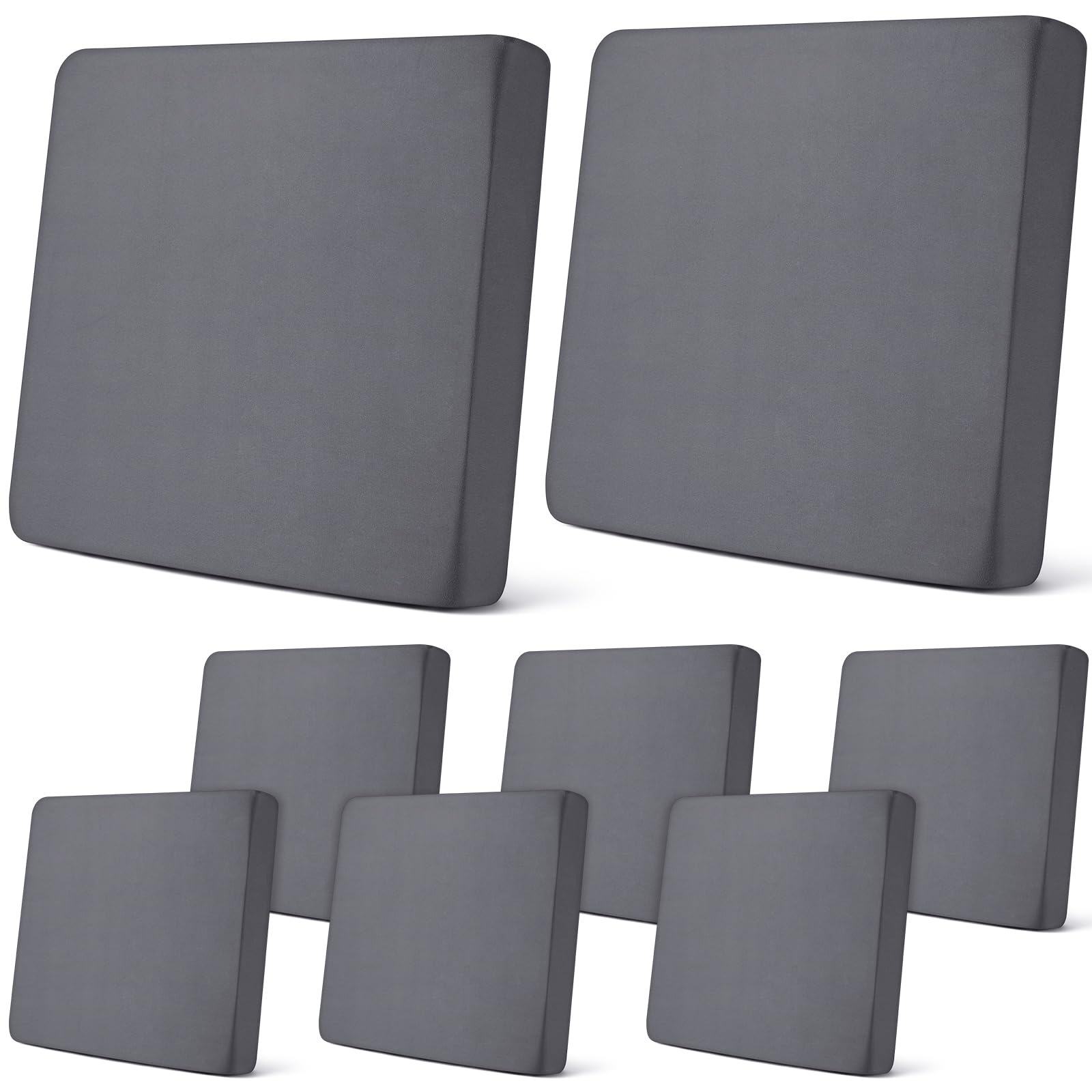 Newwiee 8Pcs Patio Cushion Covers Stretch Outdoor Cushion Cover Replacement for Patio Furniture Sofa Couch Slipcovers, Soft Flexibility Washable Furniture Protector(Waterproof Pure,Dark Gray)