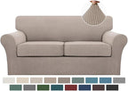 Turquoize 3 Piece Sofa Covers for 2 Cushion Couch Sofa Slipcover Soft Couch Cover for Dogs-Washable Sofa Furniture Covers with 2 Individual Cushion Covers (2 Cushion Sofa, Sand)