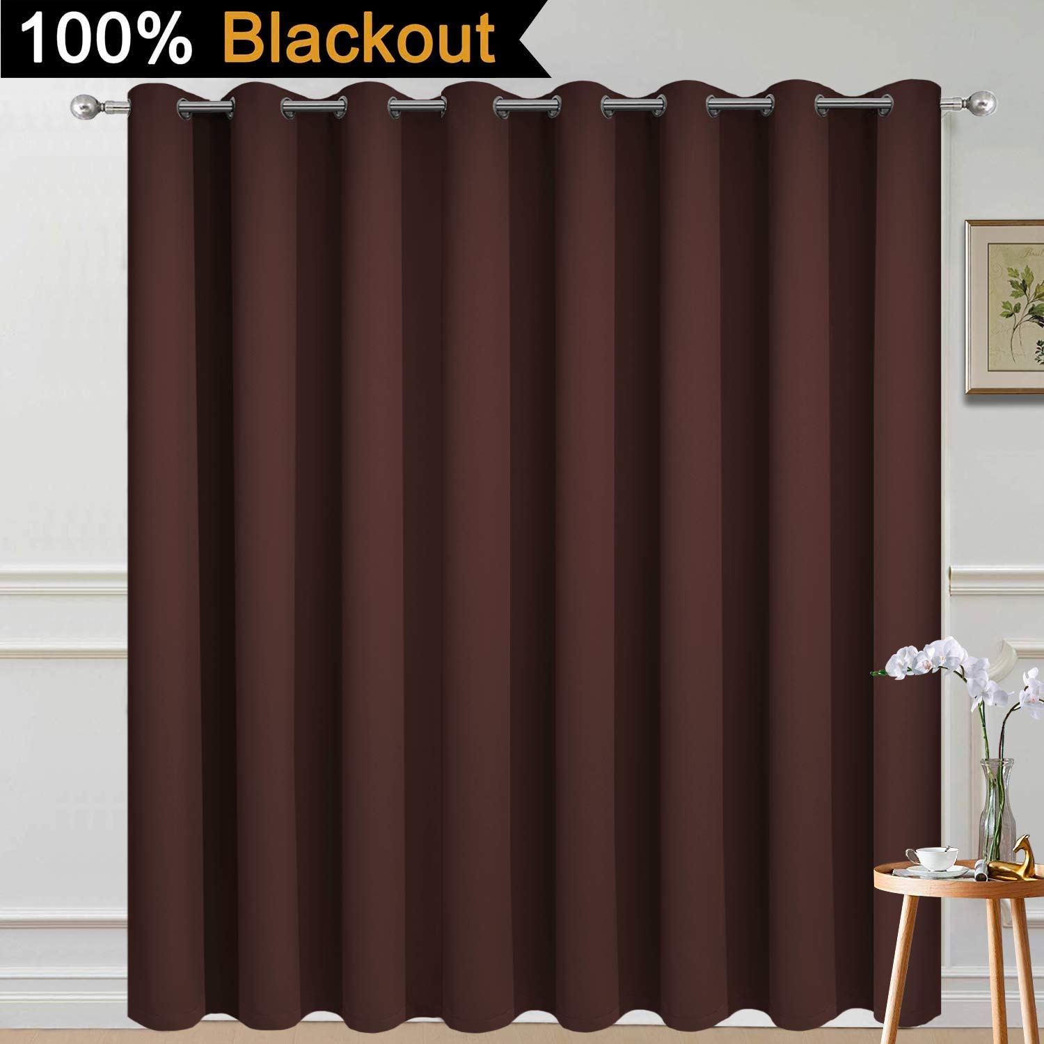 Yakamok Brown 100% Blackout Patio Door Curtain Panels W100 x L84, 1 Panel