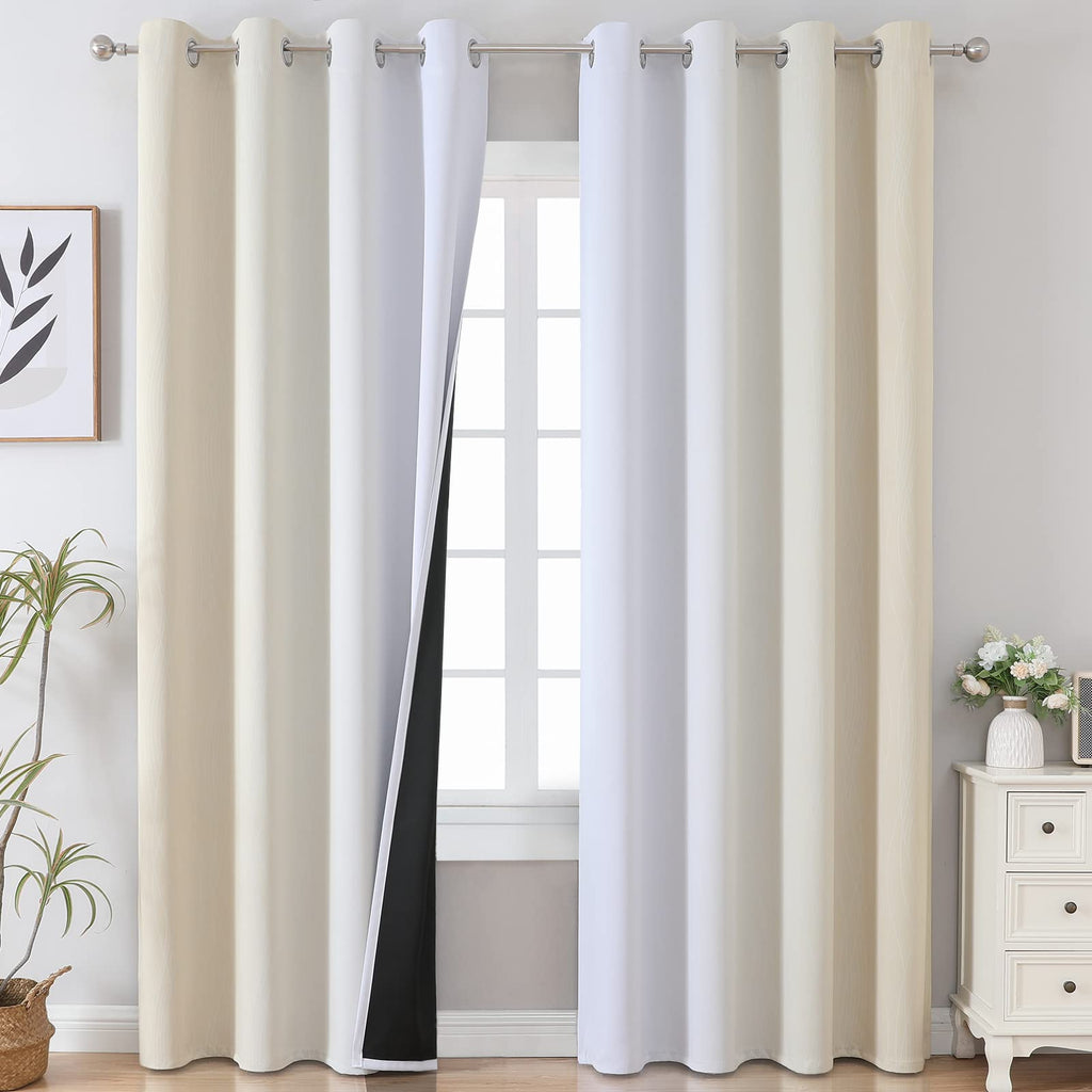 Beige and Greyish White Ombre Blackout Curtains Living Room 84 Inches Long