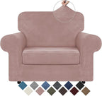 WEERRW Velvet Stretch Chair Sofa Slipcover - 2 Pieces Luxury Soft Velvet Plush Couch Cover Furniture Protector with Elastic Bottom for Pets, Machine Washable, Pink, Small